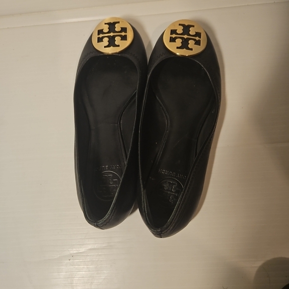 Tory Burch REVA Black Leather flats Size 6 M - Picture 2 of 8